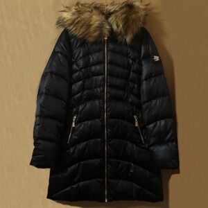 Mayo Chix Debbie Longline Hood Faux Fur Vegan Quilted Puffer Jacket Coat Size XL